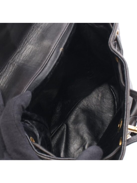 Chanel Backpack Quilted Black Lambskin Double Turnlock Chain